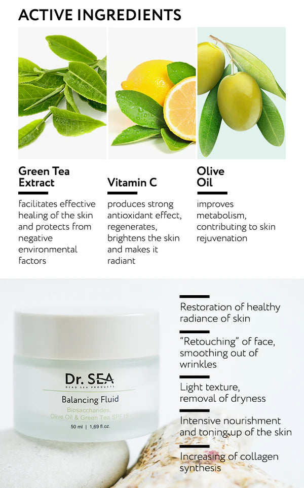 Balancing Fluid - Biosaccharides, Olive Oil & Green Tea Spf15 - SeasideSPA