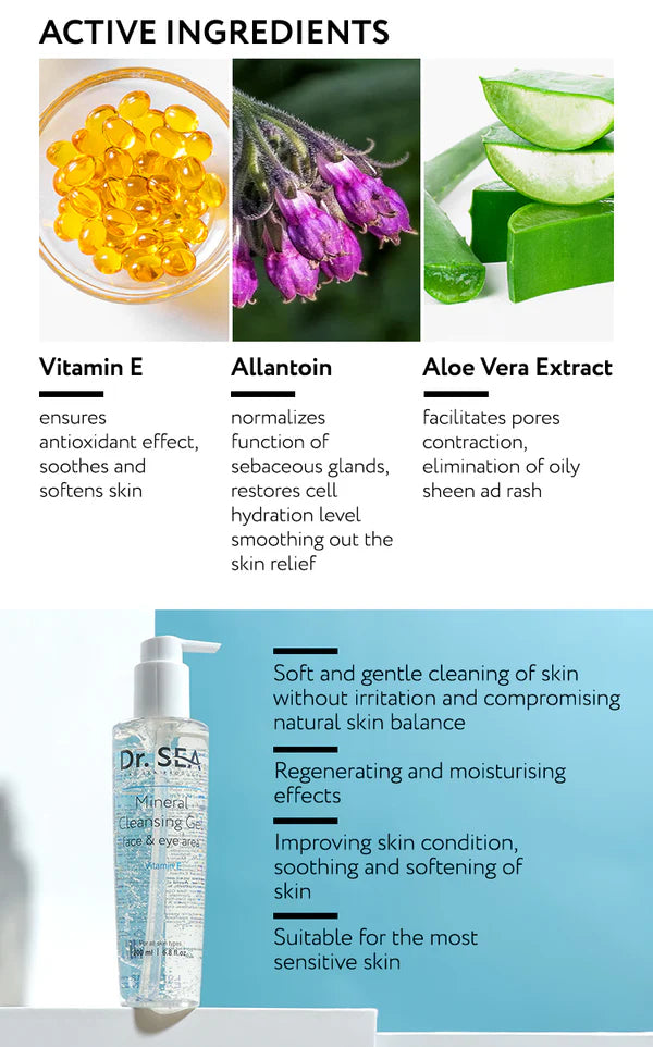 Mineral Cleansing Gel – Face & Eye Area – Vitamin E - SeasideSPA