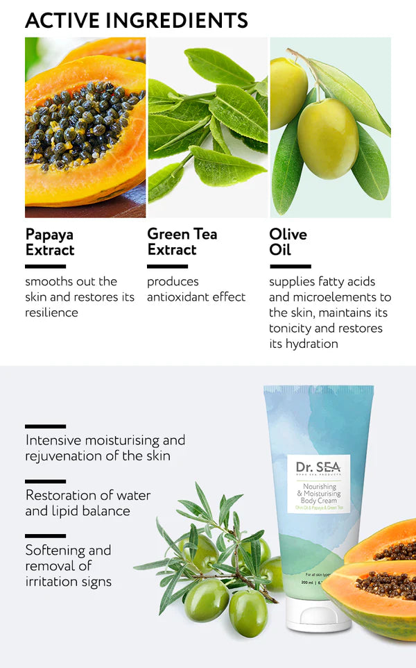 Nourishing & Moisturising Body Cream – Olive Oil & Papaya & Green Tea - SeasideSPA