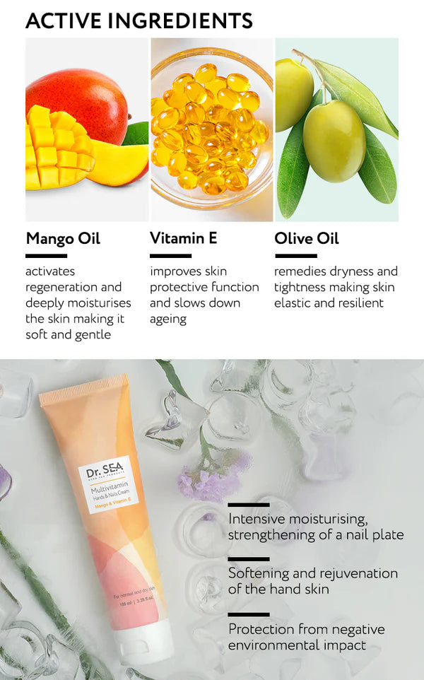 Multi-Vitamin Hand and Nails Cream with Mango Butter and Vitamin E - SeasideSPA