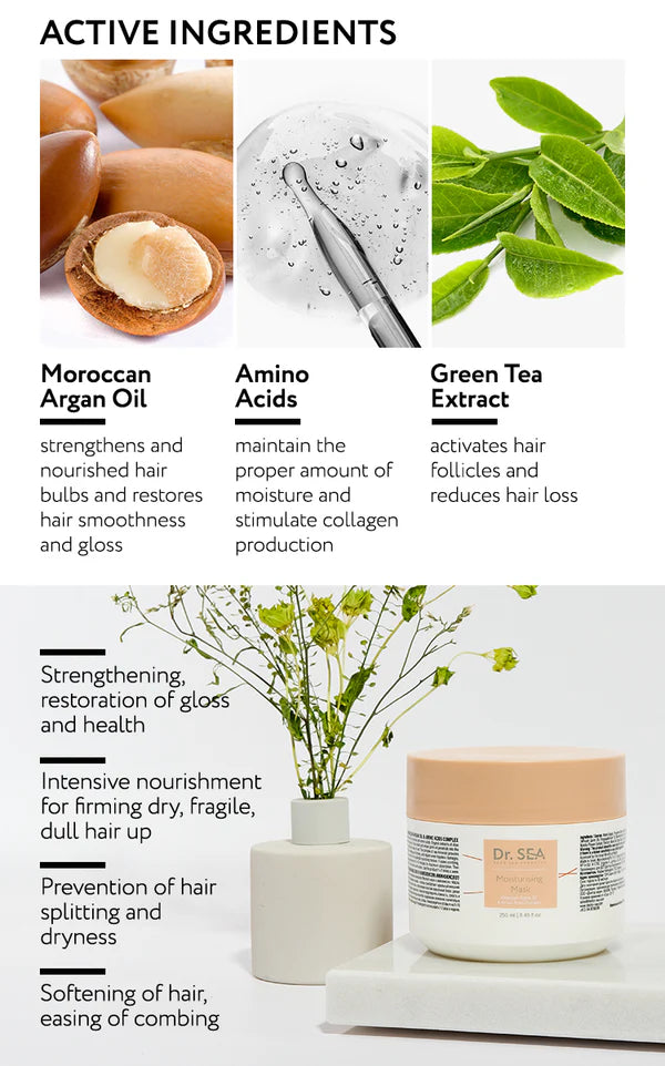 Moisturising Hair Mask - Moroccan Argan Oil & Amino Acids Complex - SeasideSPA