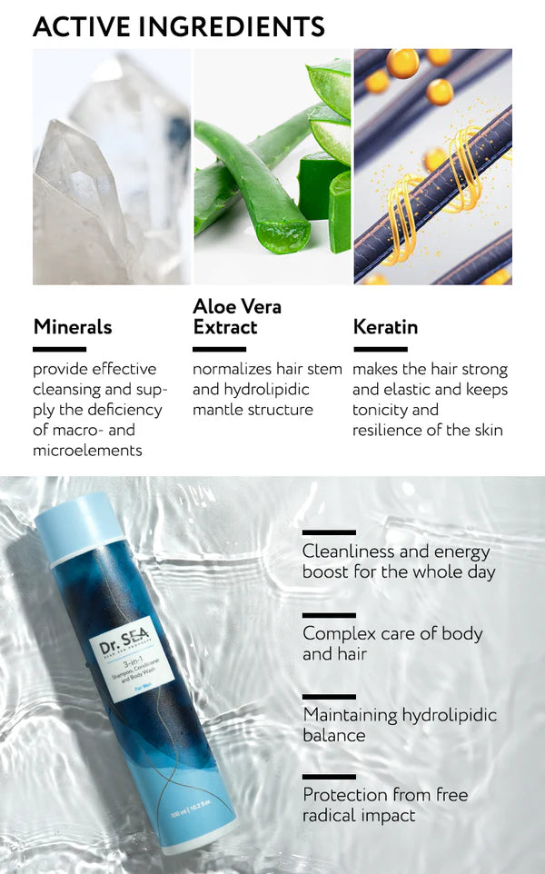 3 - In - 1 For Men: Shampoo, Conditioner And Body Wash - SeasideSPA