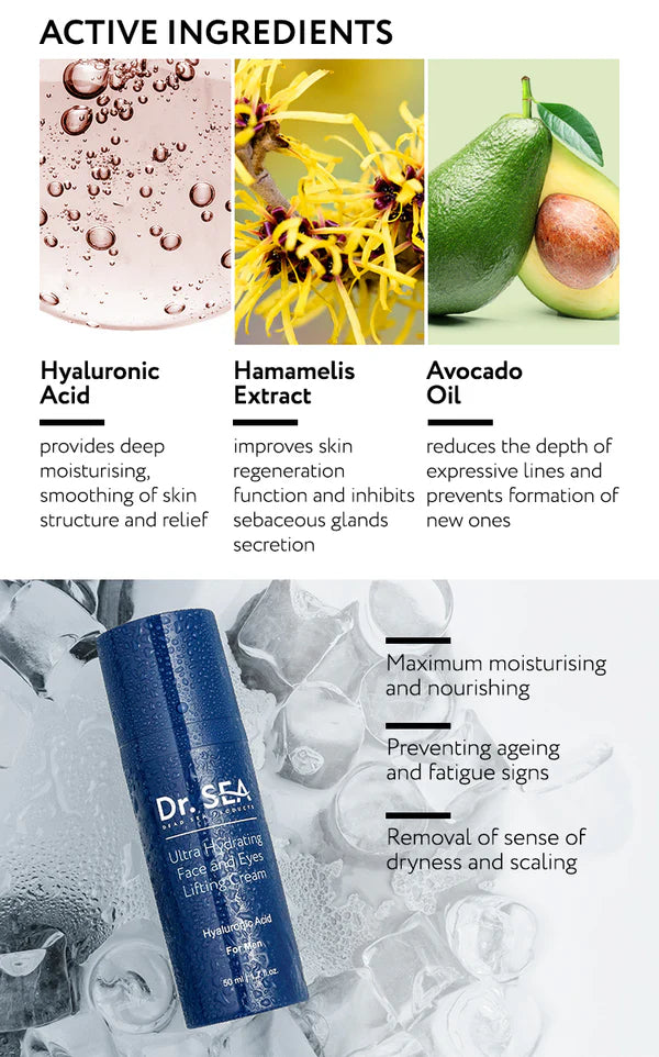 Ultra Hydrating Face And Eyes Lifting Cream - Hyaluronic Acid - 50 ml - SeasideSPA