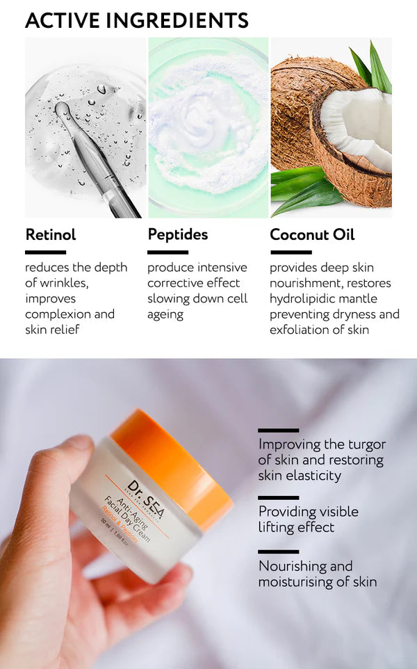 Anti-Aging Facial Day Cream - Retinol & Peptides - SeasideSPA