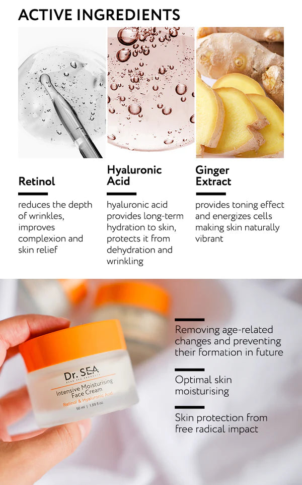 Intensive Moisturising Face Cream - Retinol & Hyaluronic Acid - SeasideSPA