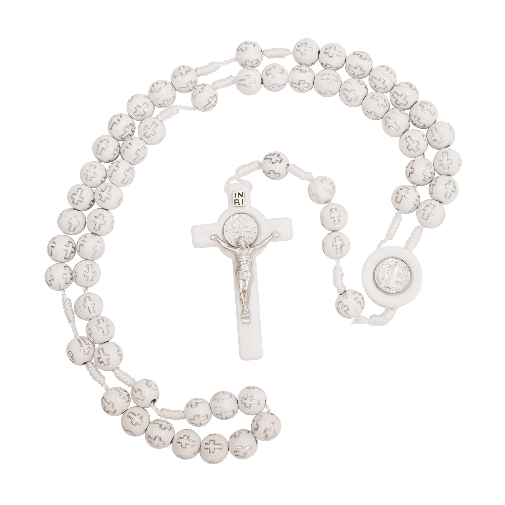 White Saint Benedict Rosary Beads with Cross - SeasideSPA