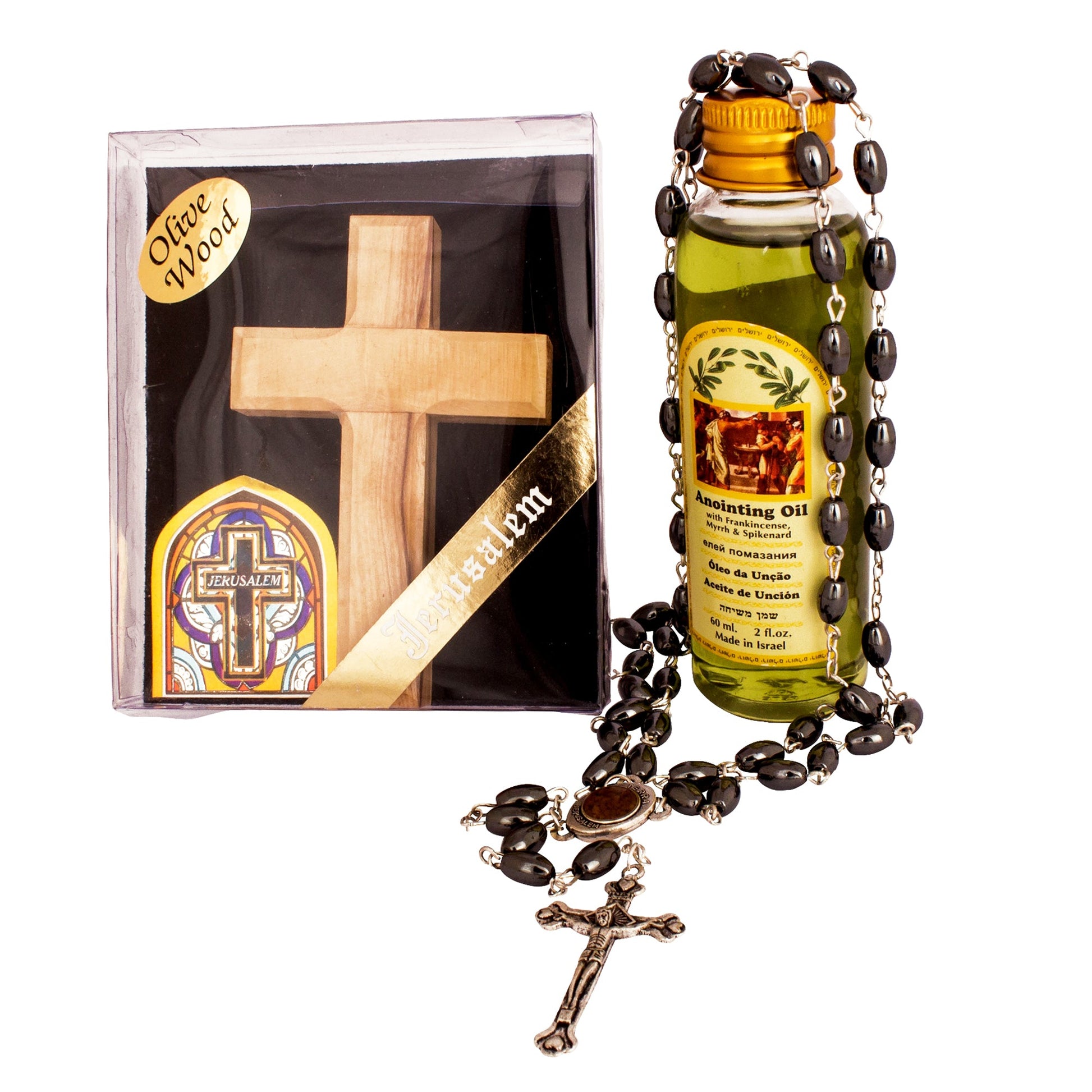Peace of God Gift Set – Rosary, Olive Wood Cross & Anointing Oil - SeasideSPA
