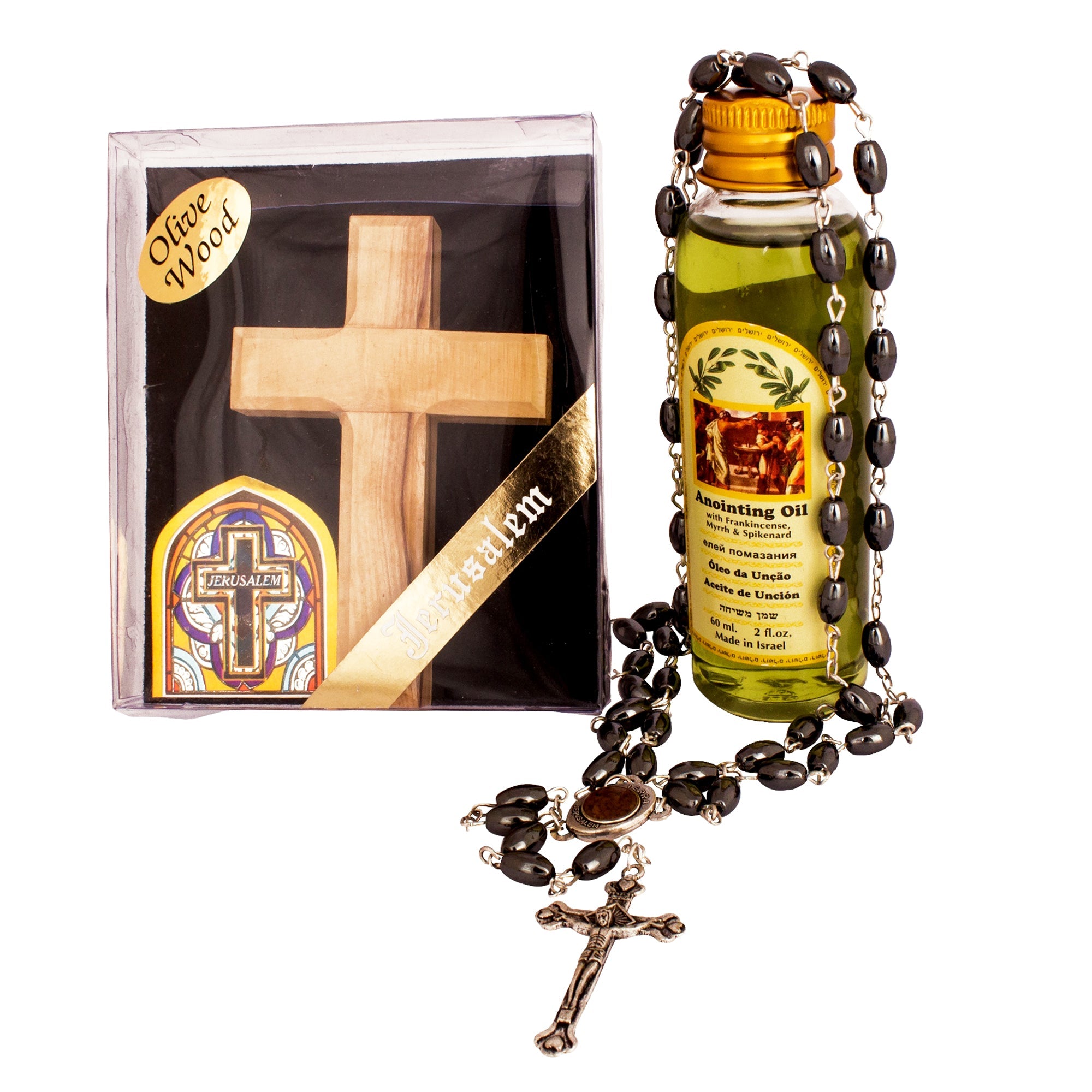 Peace of God Gift Set – Rosary, Olive Wood Cross & Anointing Oil - SeasideSPA