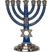 Blue Enamel Menorah with Star of David & Breastplate – 5.3" (13 cm) - SeasideSPA
