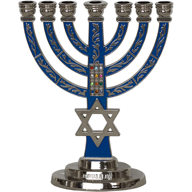 Blue Enamel Menorah with Star of David & Breastplate – 5.3" (13 cm) - SeasideSPA