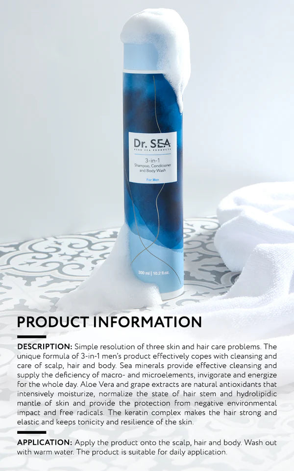 3 - In - 1 For Men: Shampoo, Conditioner And Body Wash - SeasideSPA