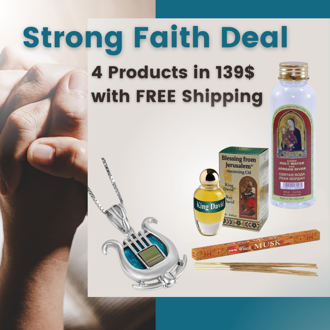 Strong Faith Gift Set – David’s Harp Necklace, Anointing Oil & Holy Water - SeasideSPA