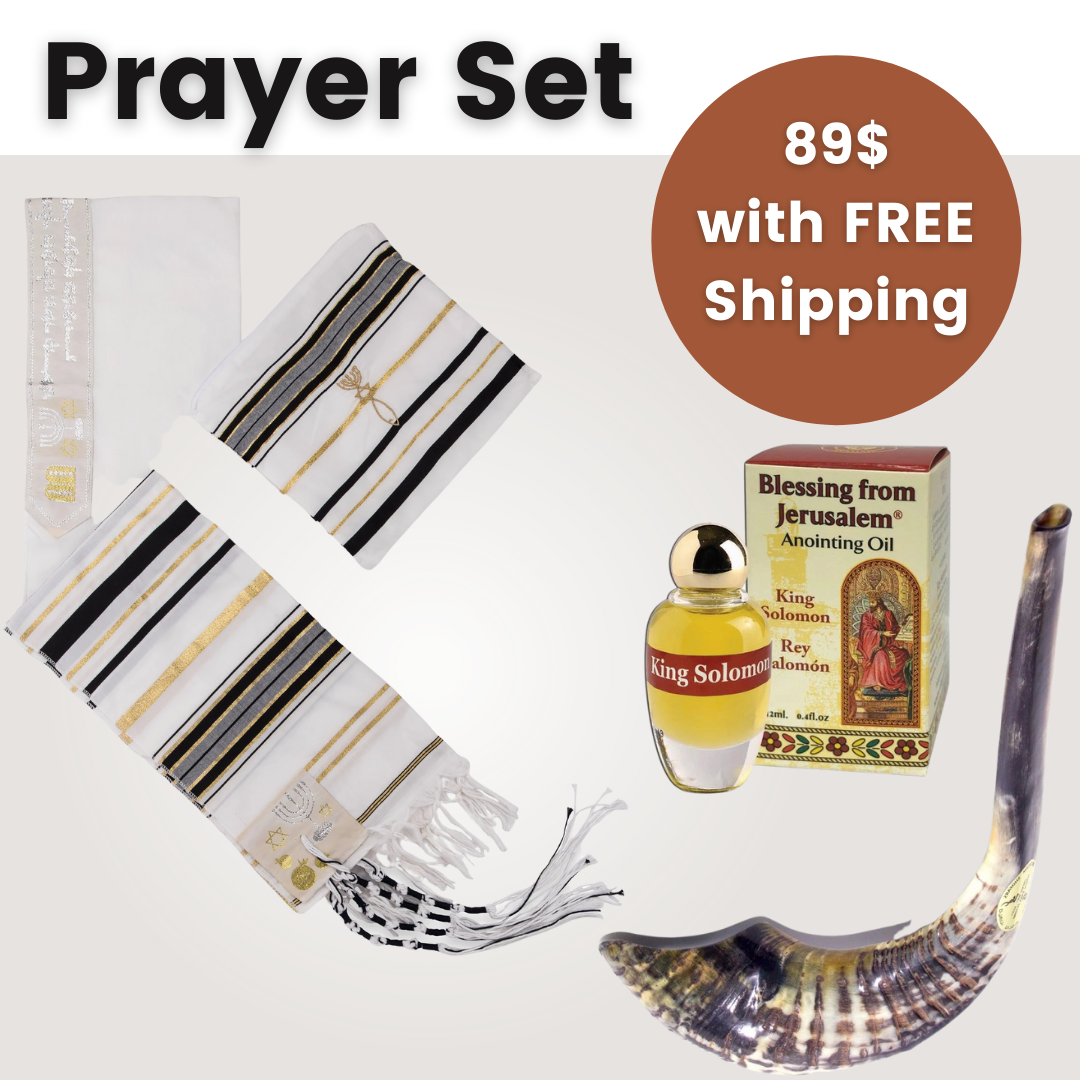 Prayer Set – Ram’s Horn Shofar, Black Tallit & King Solomon Oil - SeasideSPA
