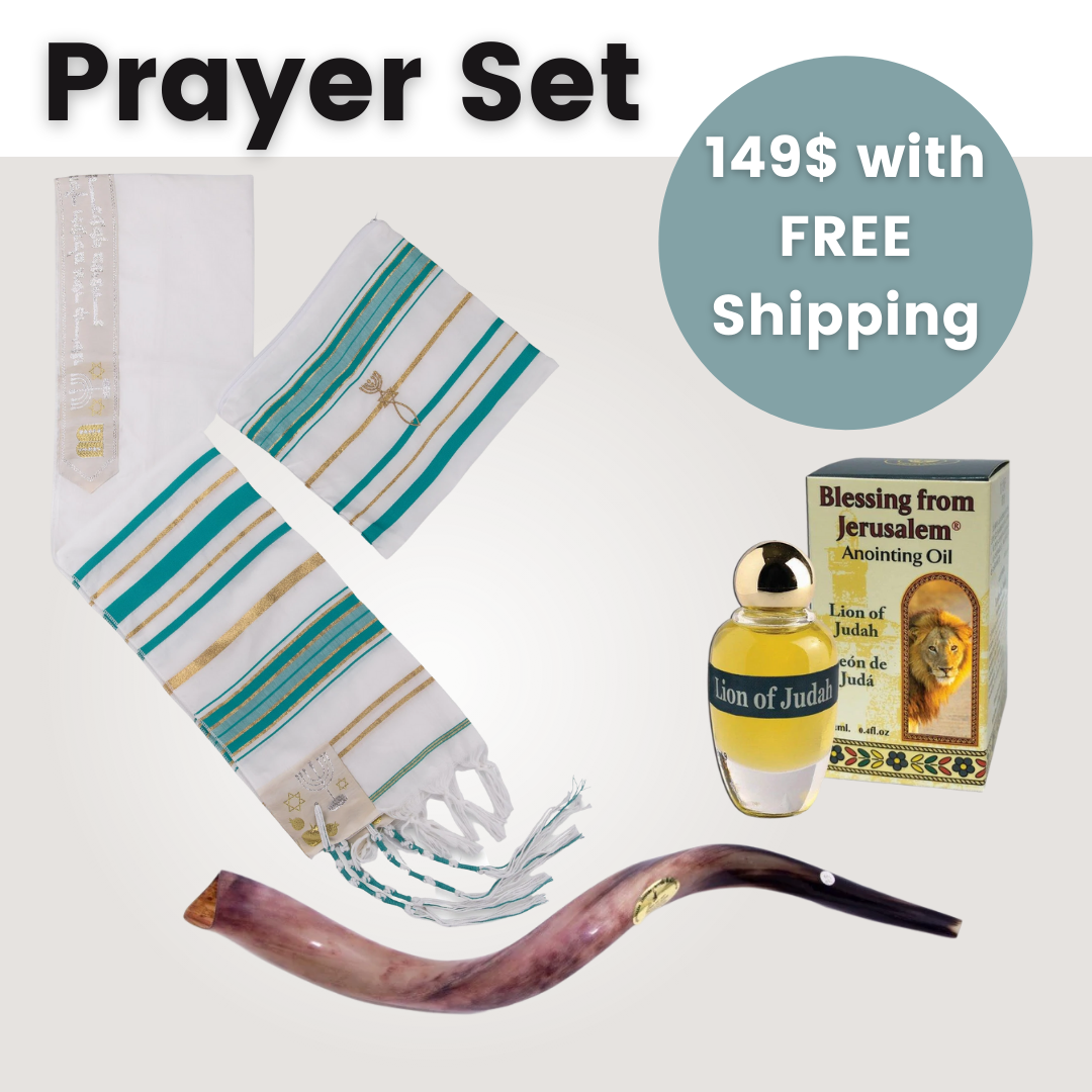 Prayer Set – Kudu Shofar, Turquoise Tallit & Lion of Judah Anointing Oil - SeasideSPA