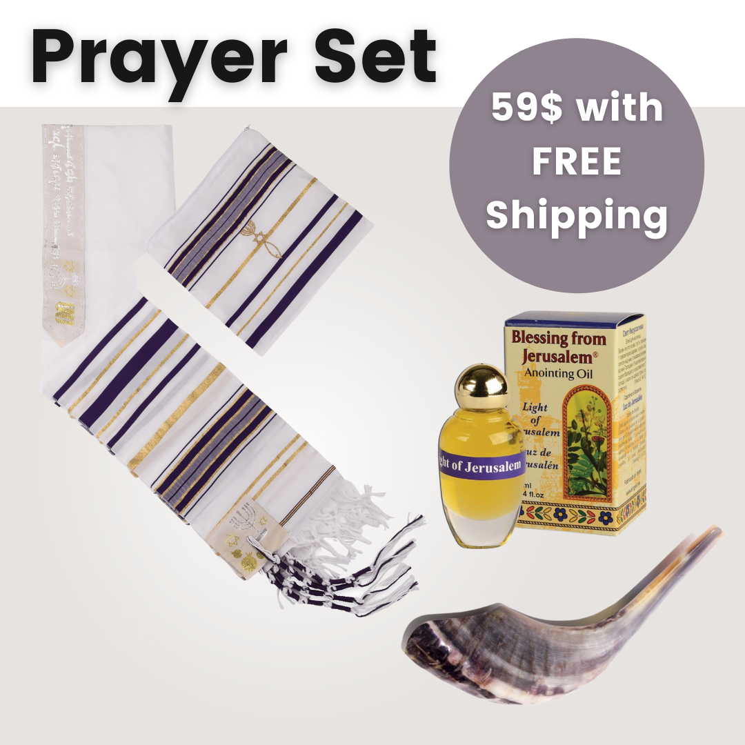 Prayer Set – Ram’s Horn Shofar, Purple Tallit & Light of Jerusalem Oil - SeasideSPA