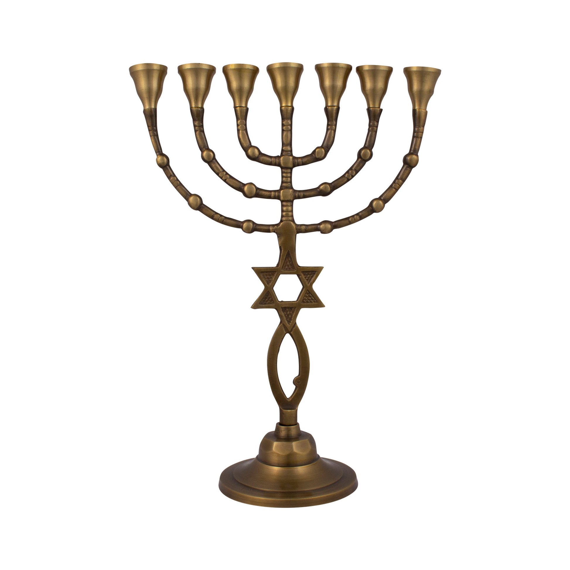 Messianic Symbol Bronze Menorah – 11 Inch Hanukkah Menorah - SeasideSPA