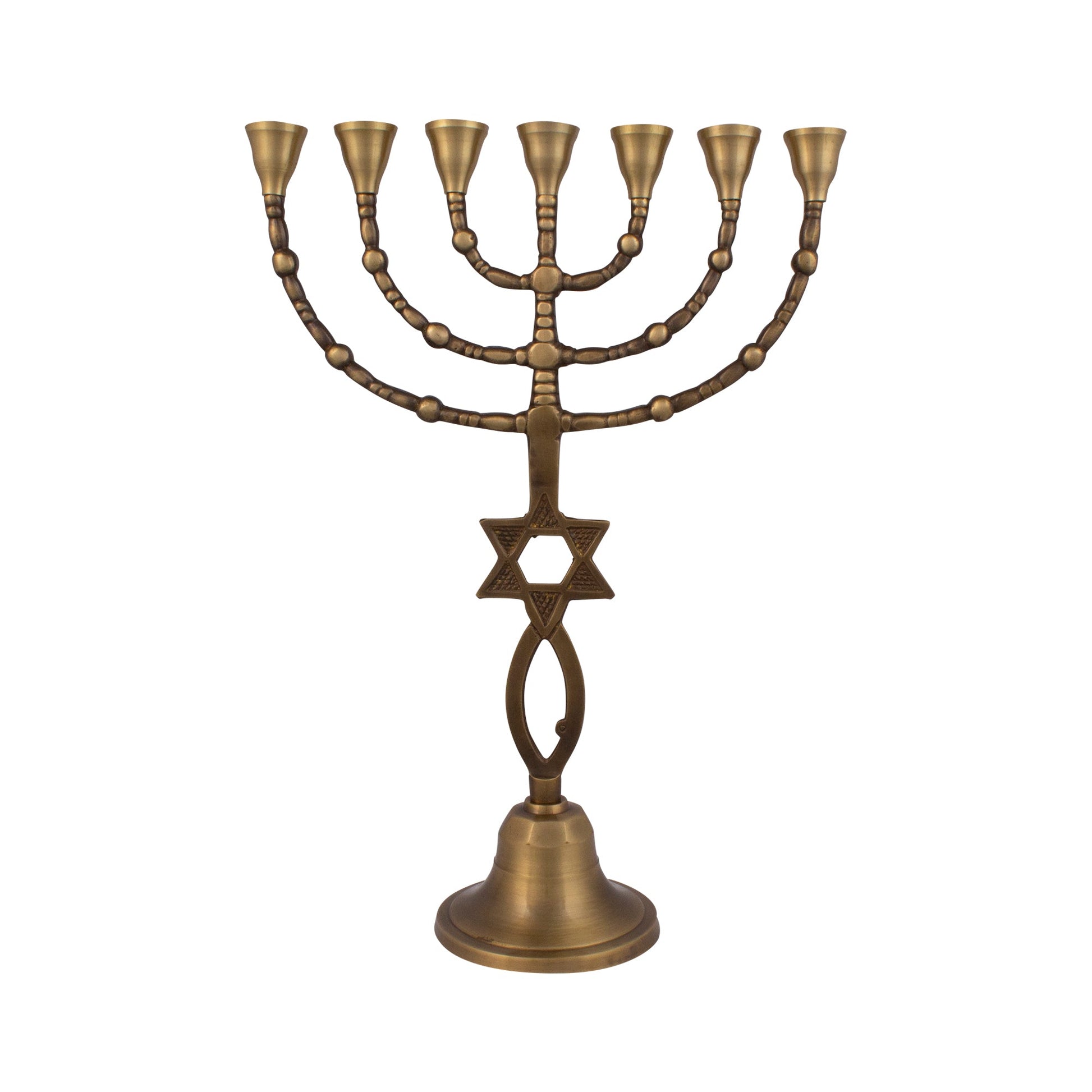 Messianic Symbol Bronze Menorah – 13 Inch Hanukkah Candle Holder - SeasideSPA