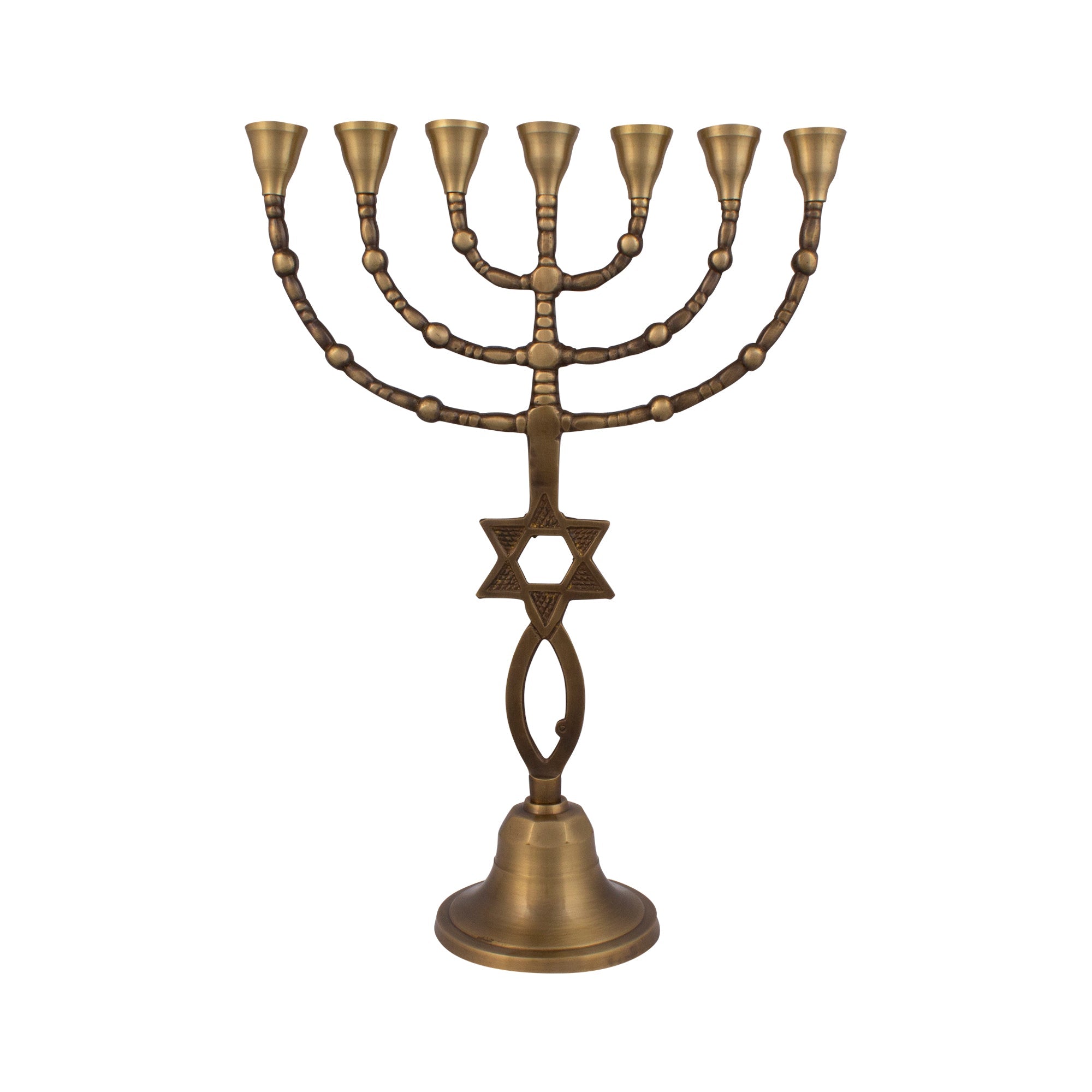 Messianic Symbol Bronze Menorah – 13 Inch Hanukkah Candle Holder - SeasideSPA
