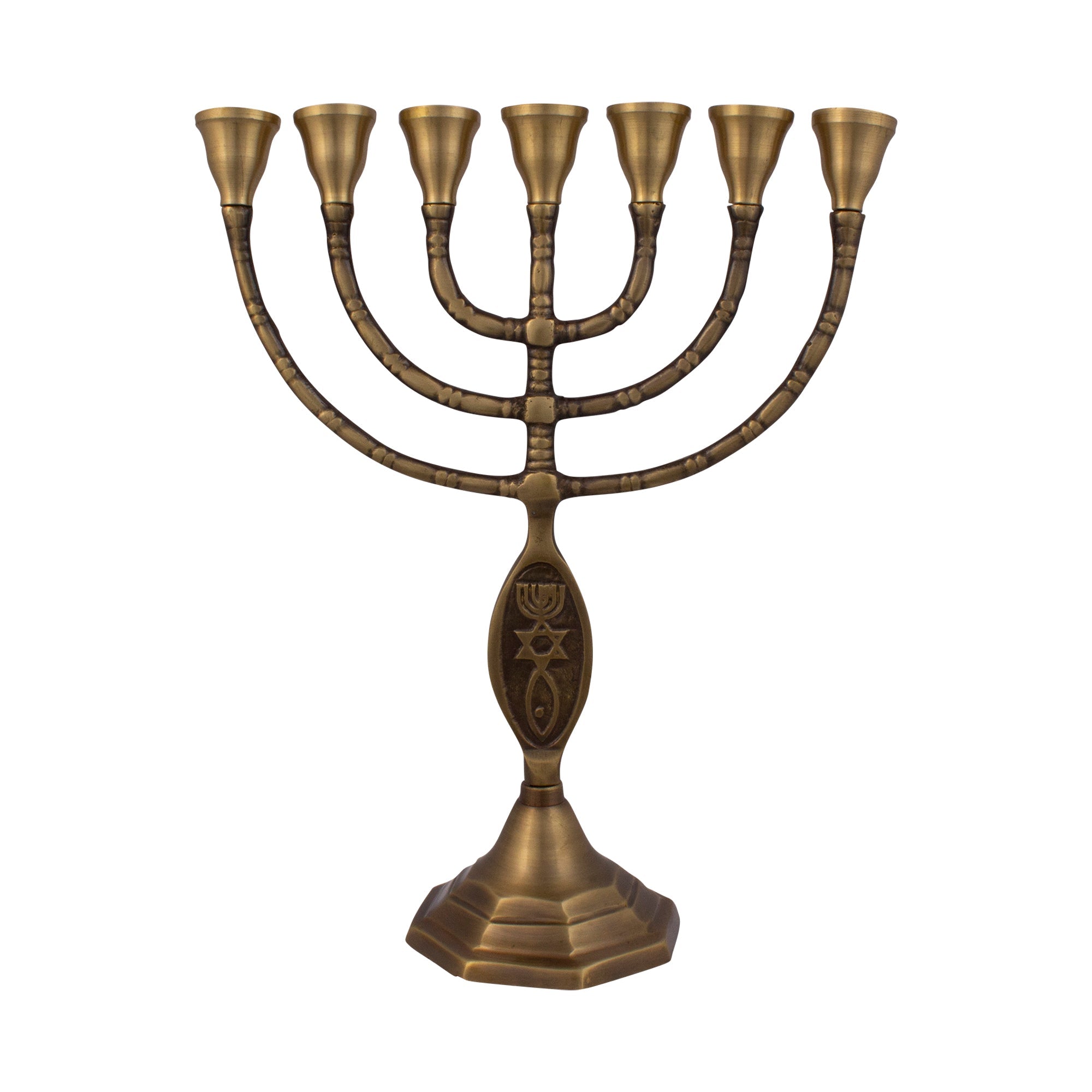 Messianic Symbol Bronze Menorah – 10 Inch Jewish Candle Holder - SeasideSPA