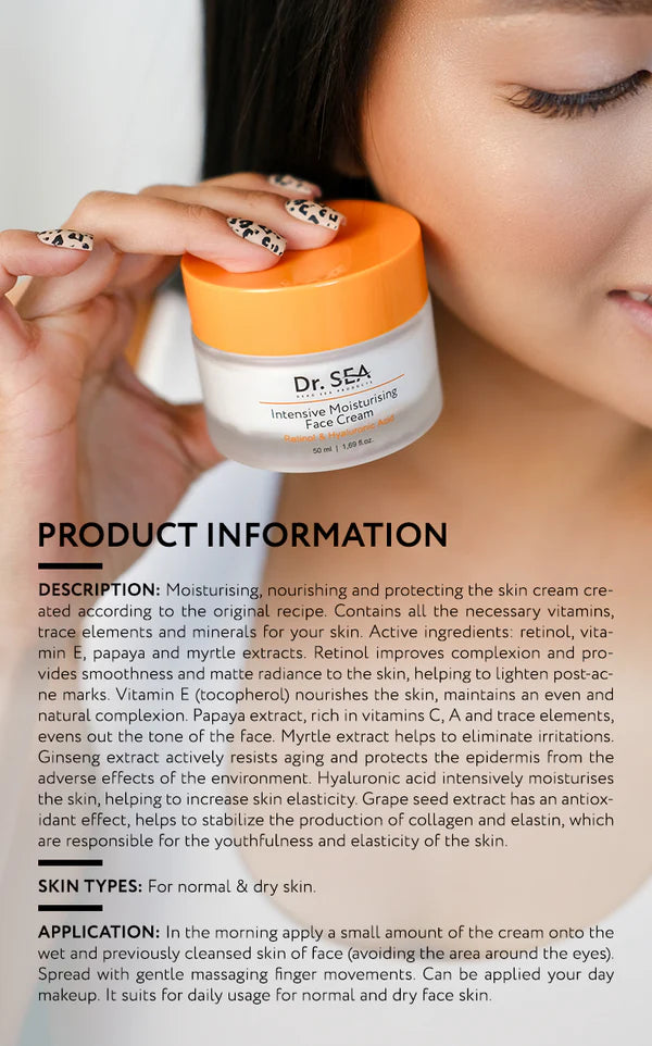 Intensive Moisturising Face Cream - Retinol & Hyaluronic Acid - SeasideSPA