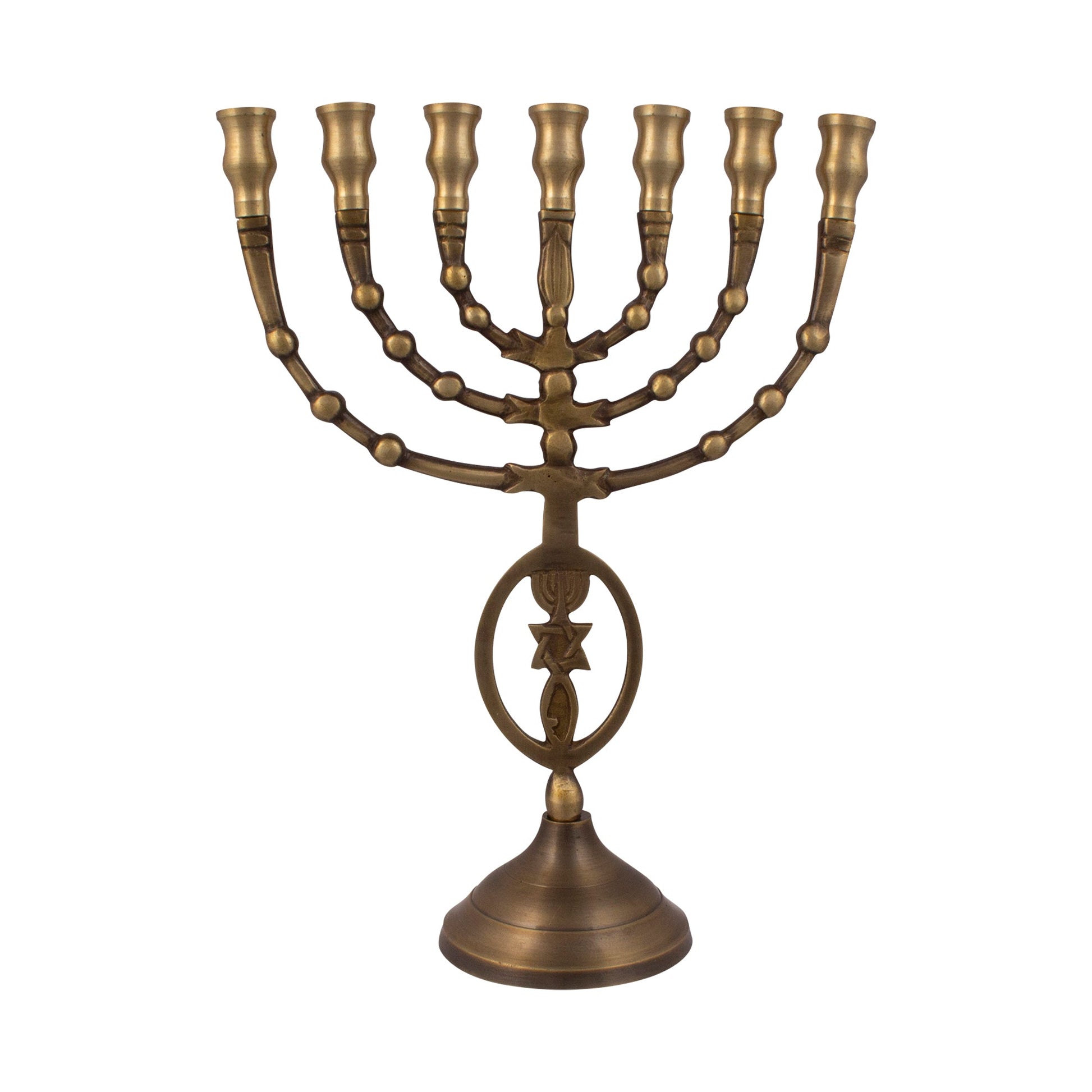 Oval Messianic Symbol Bronze Menorah – 10 Inch Hanukkah Menorah - SeasideSPA