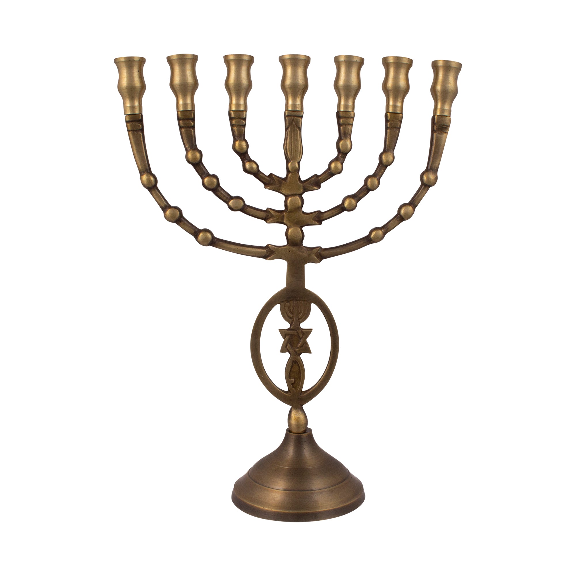 Oval Messianic Symbol Bronze Menorah – 10 Inch Hanukkah Menorah - SeasideSPA