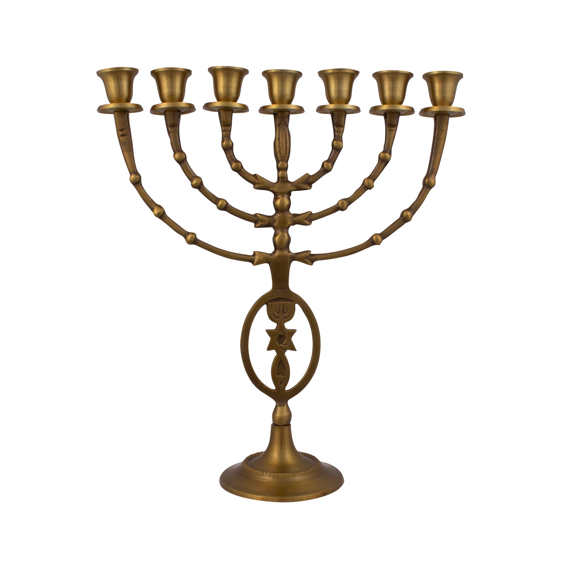 Oval Messianic Symbol Bronze Menorah – 12 Inch Jewish Menorah - SeasideSPA