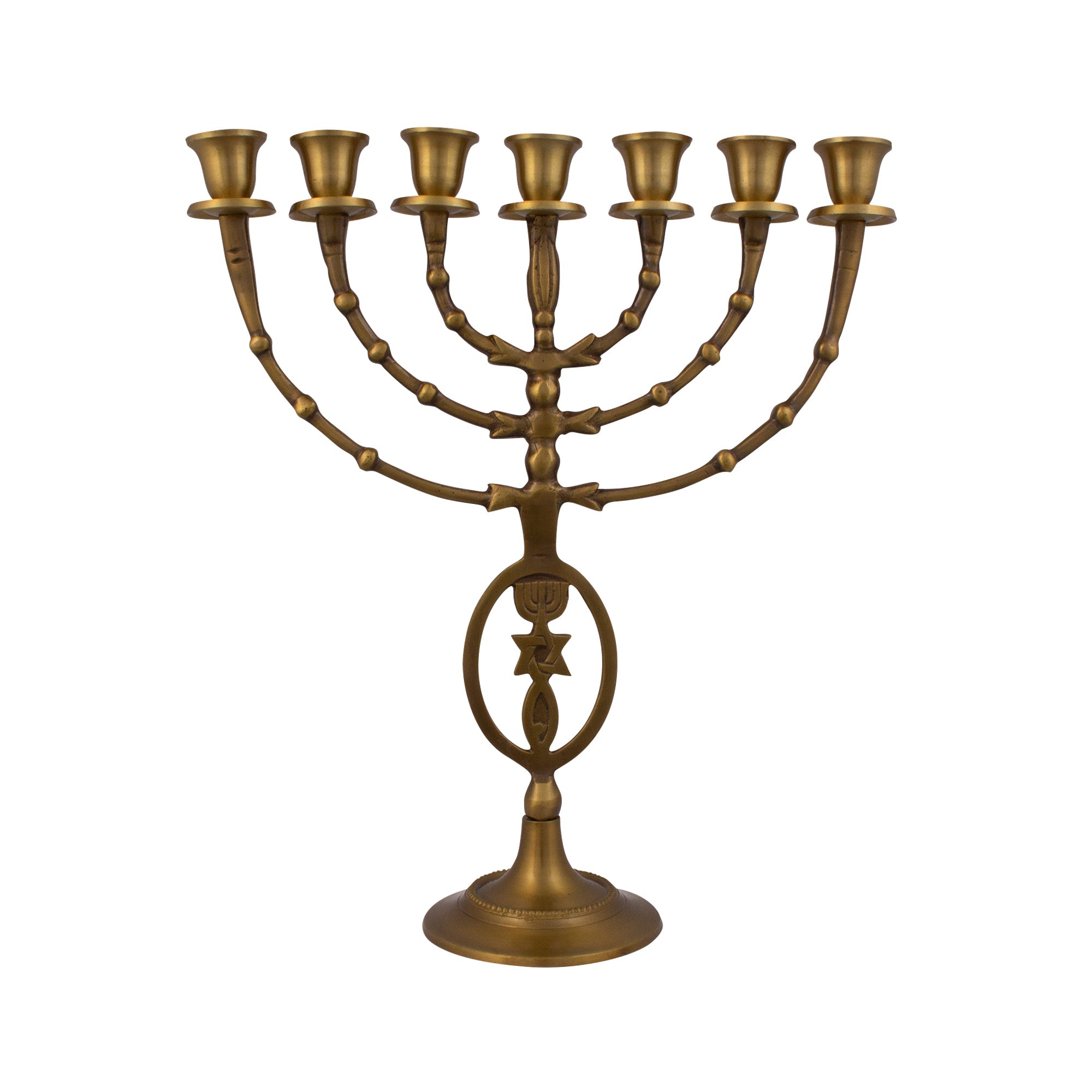 Oval Messianic Symbol Bronze Menorah – 12 Inch Jewish Menorah - SeasideSPA