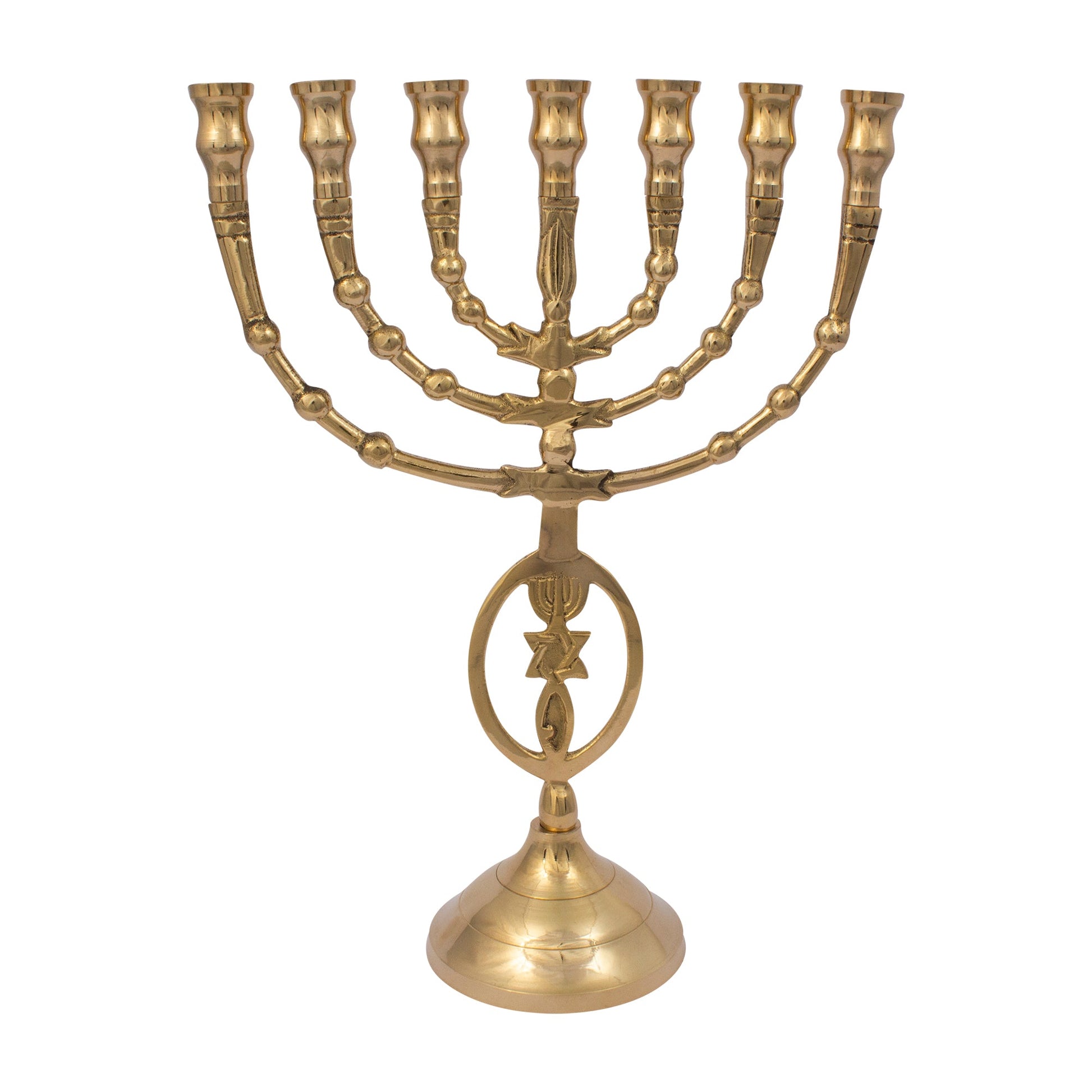 Oval Messianic Symbol Brass Menorah – 10 Inch Hanukkah Menorah - SeasideSPA