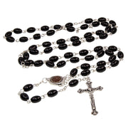 INRI Black Crystal Rosary Prayer Necklace with Crucifix - SeasideSPA