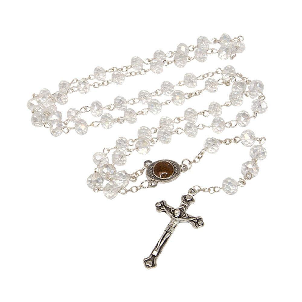 INRI White Crystal Rosary Beads – Holy Land Prayer Rosary - SeasideSPA