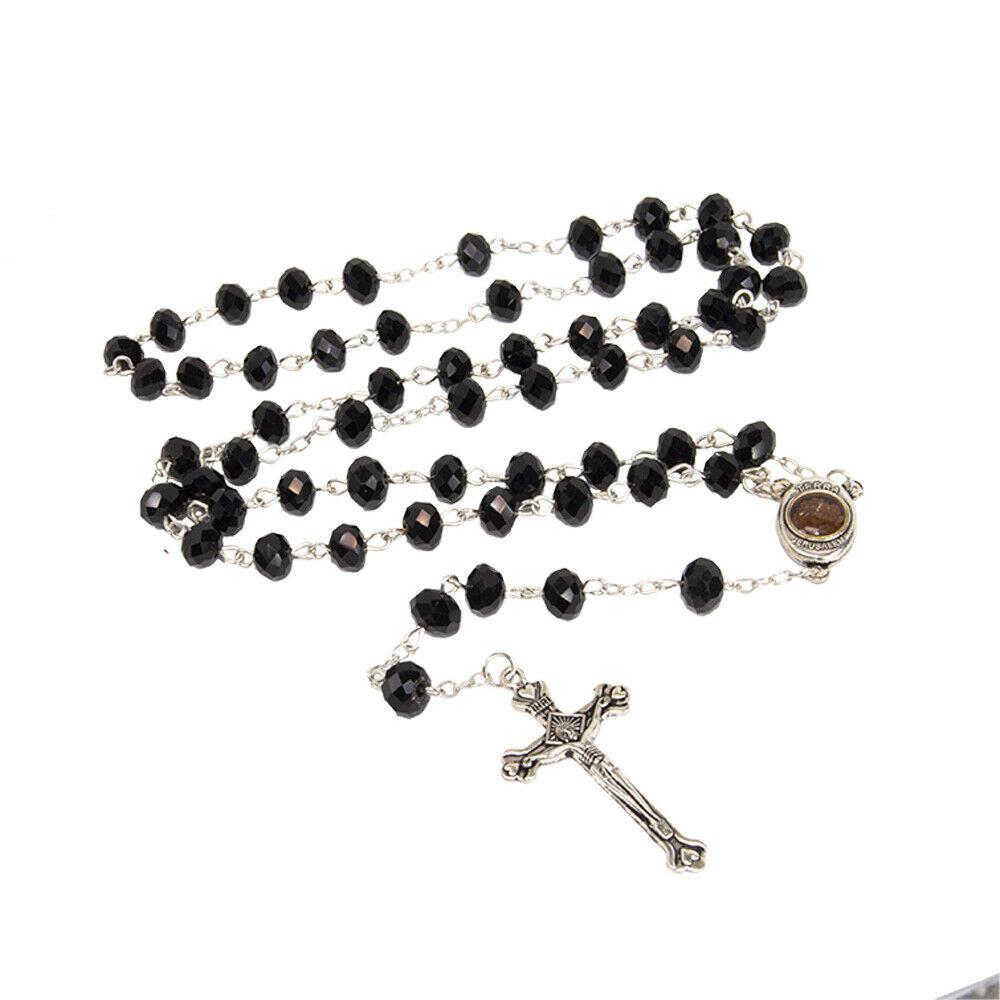 Black Crystal Rosary Beads with INRI Crucifix – Holy Land - SeasideSPA