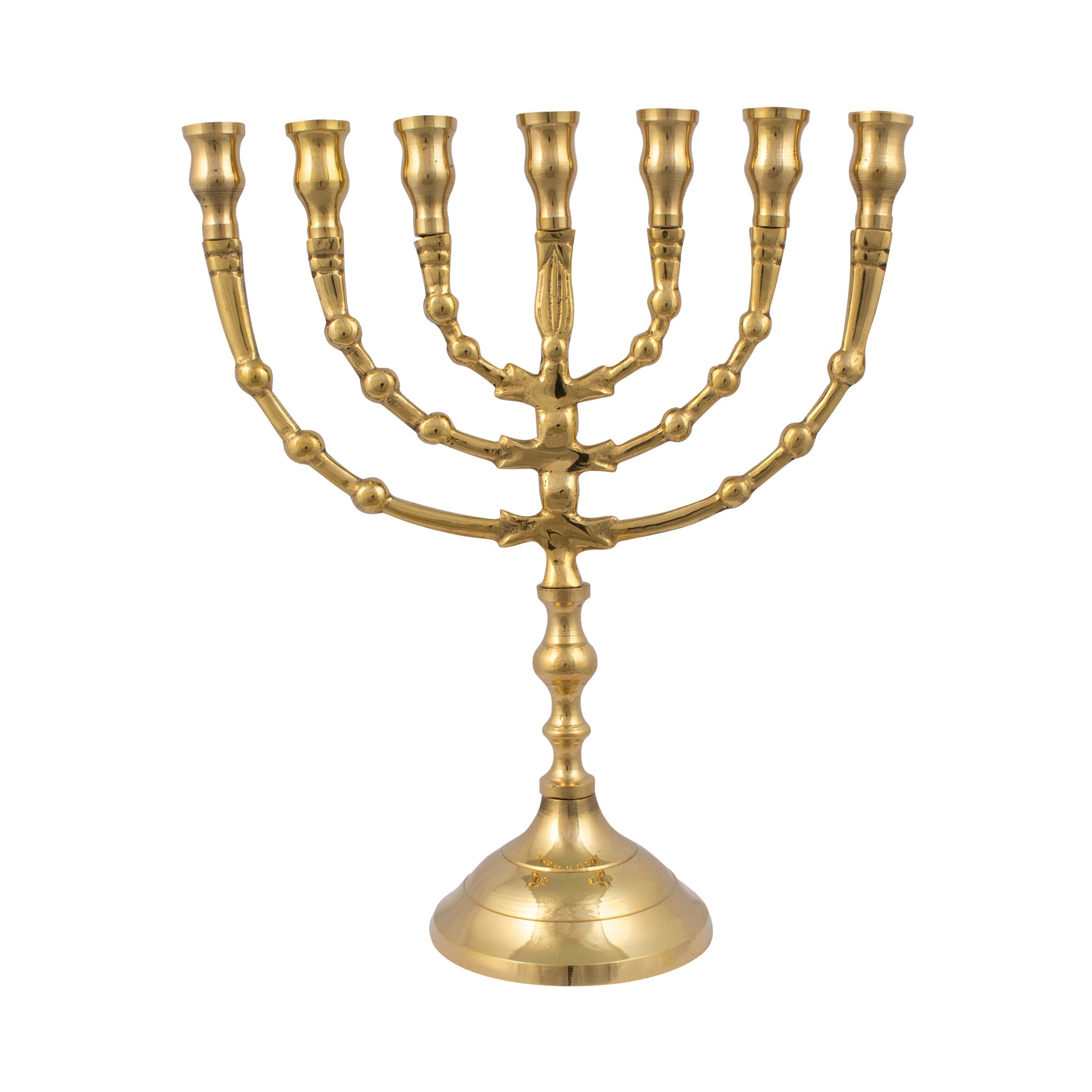 Brass Finish Ball Design Menorah – 9 Inch Hanukkah Candle Holder - SeasideSPA