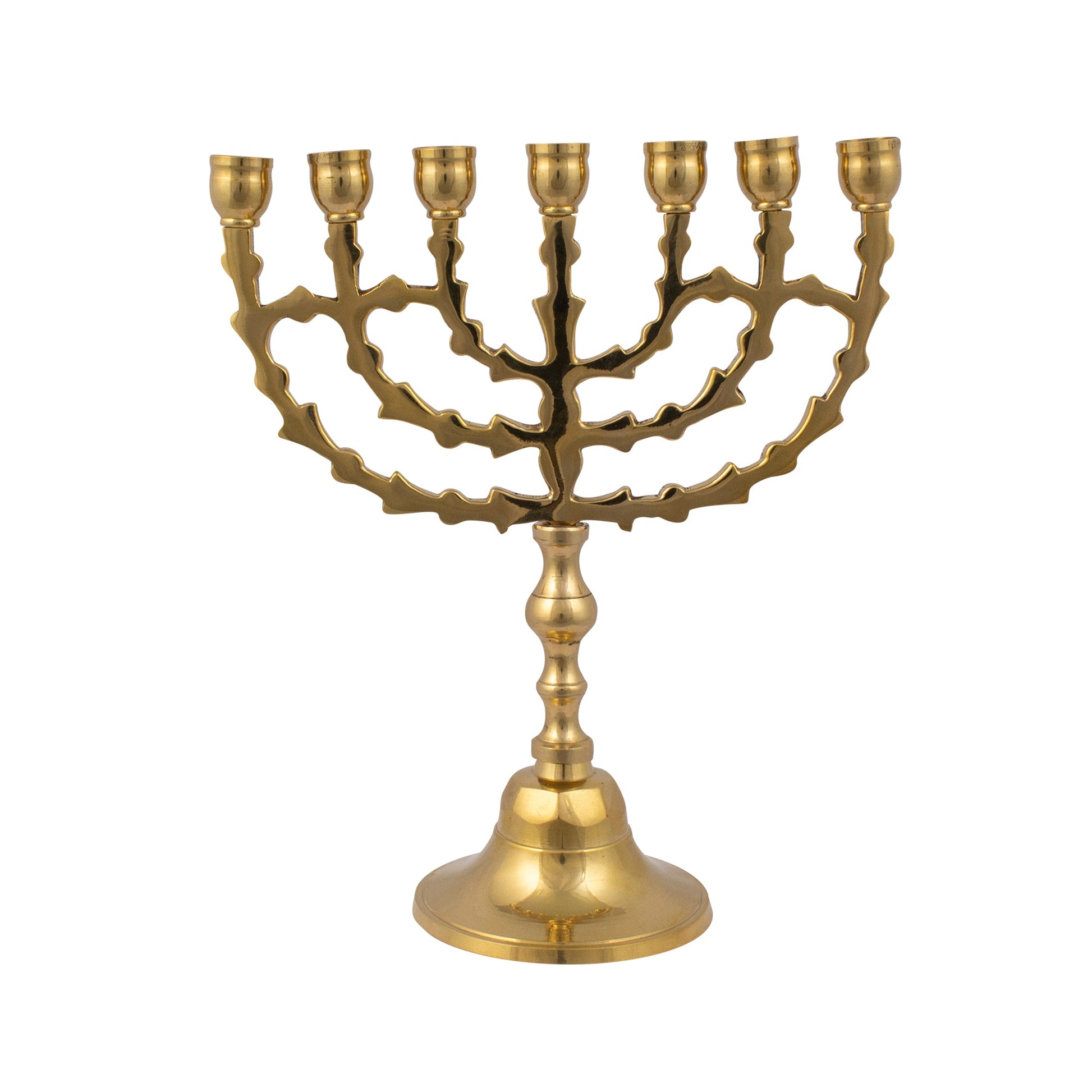Brass Finish Leaf Design Menorah – 8" (20 cm) Jewish Hanukkah Candle Holder - SeasideSPA