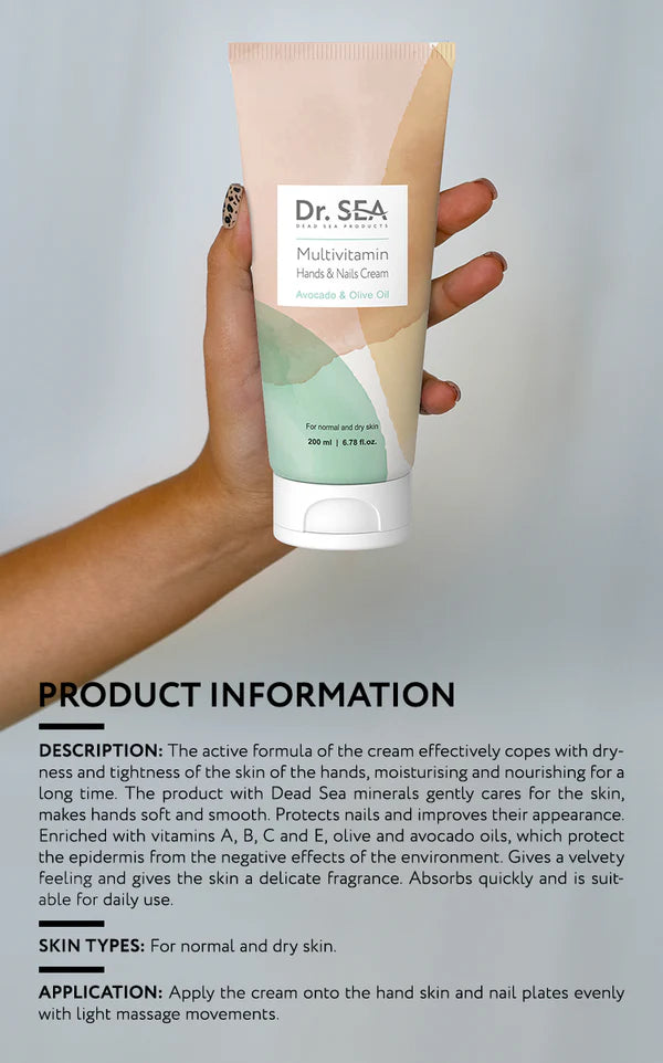 Multi-Vitamin Nourishing Hand and Nails Cream with Avocado and Olive Oils - SeasideSPA