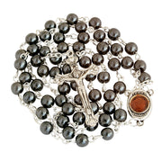 Hematite Rosary Prayer Beads with Crucifix & Holy Soil from Jerusalem - SeasideSPA