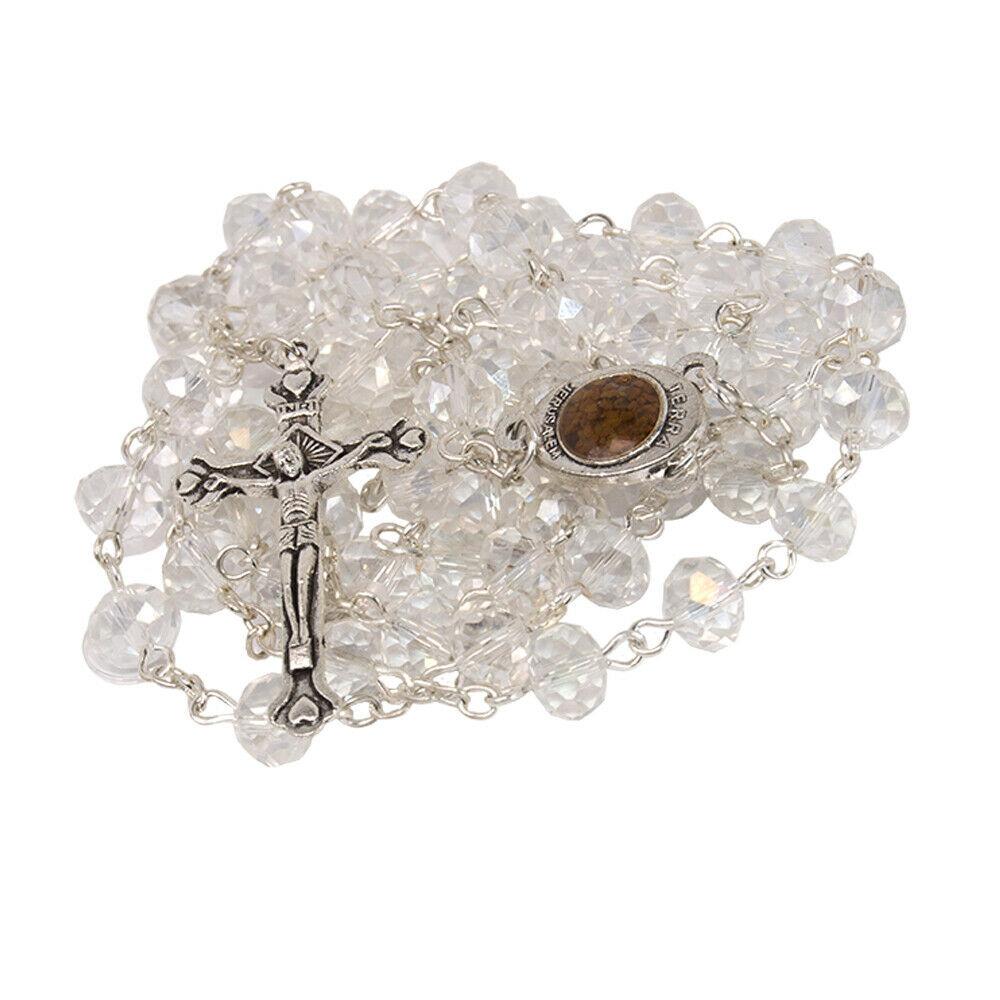 INRI White Crystal Rosary Beads – Holy Land Prayer Rosary - SeasideSPA