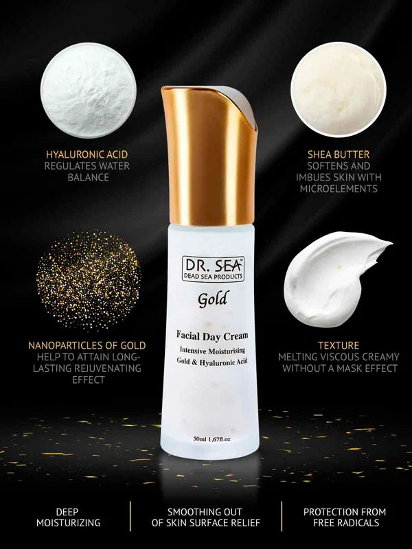 Intensive moisturizing facial day cream with gold and hyaluronic acid - SeasideSPA