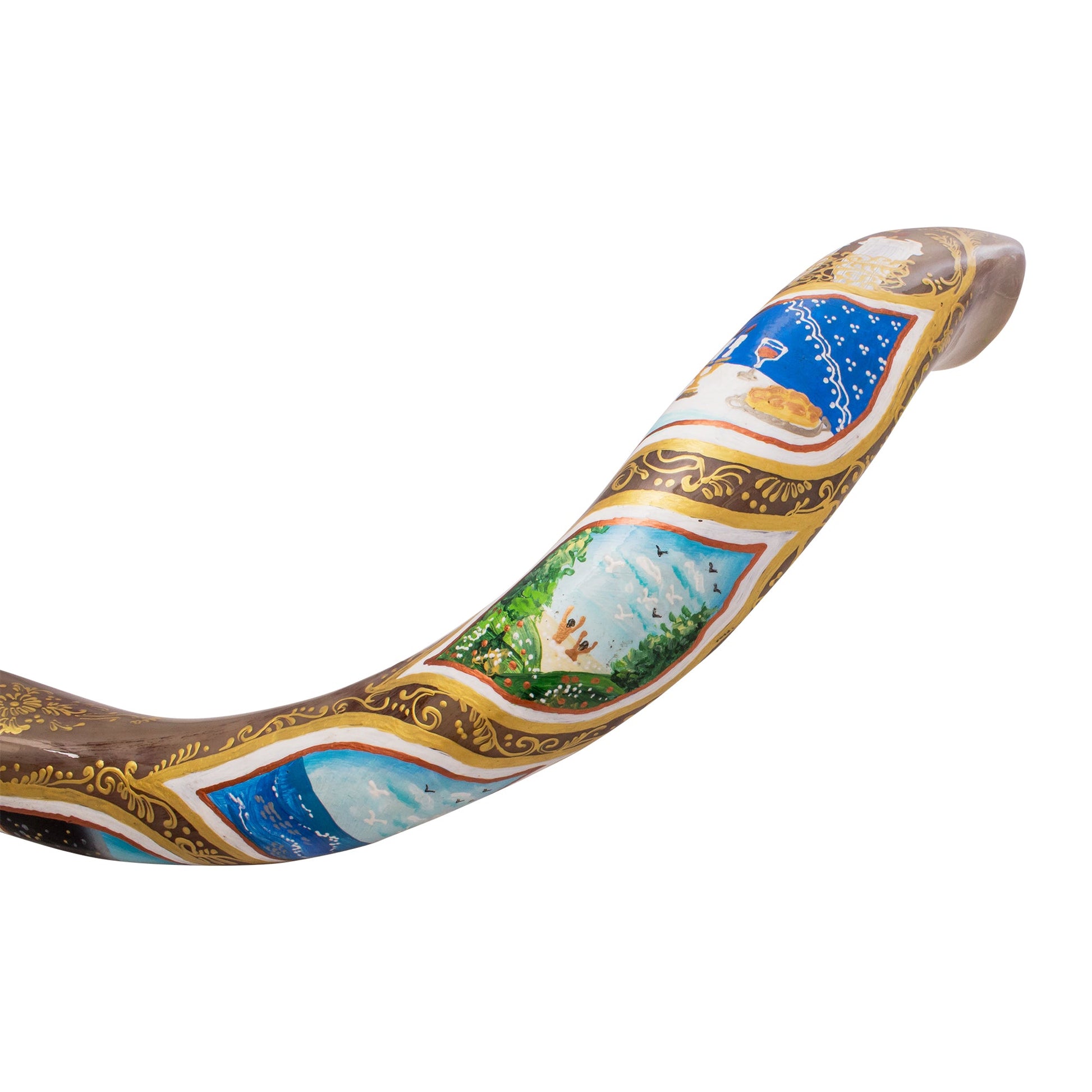 Hand Painted Kudu Shofar – Six Days of Creation Design 39.5"–41" - SeasideSPA
