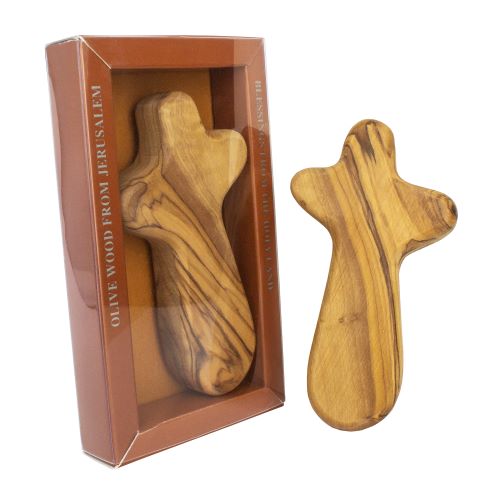 Olive Wood Comfort Cross – Handmade Christian Prayer Cross - SeasideSPA