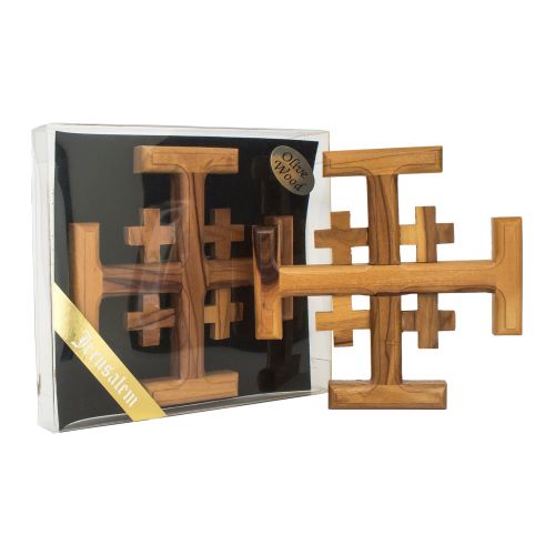 Handmade Jerusalem Cross Natural Olive Wood – Holy Land Cross 3.2" - SeasideSPA