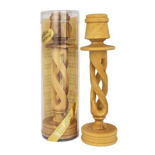 Handcrafted Olive Wood Candlestick – Natural Holy Land Candle Holder - SeasideSPA