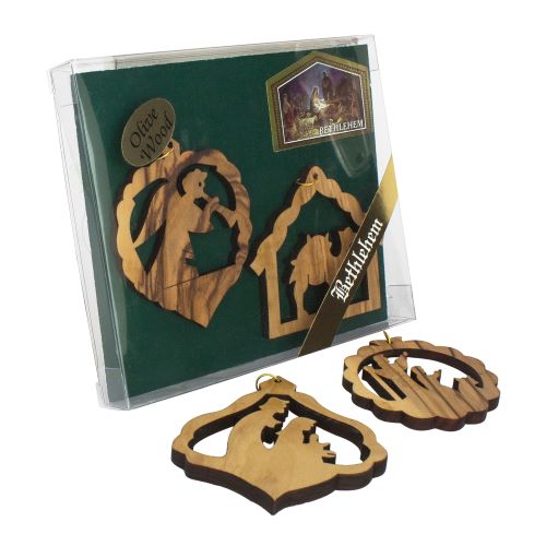 Handmade Olive Wood Nativity Christmas Ornaments – Set of 4 (2.5") - SeasideSPA