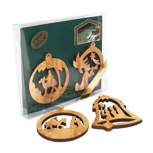 Handmade Olive Wood Christmas Ornaments – Set of 4 Religious Decorations - SeasideSPA