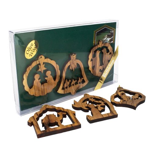 Handmade Olive Wood Christmas Ornaments – Set of 6 Religious Decorations - SeasideSPA