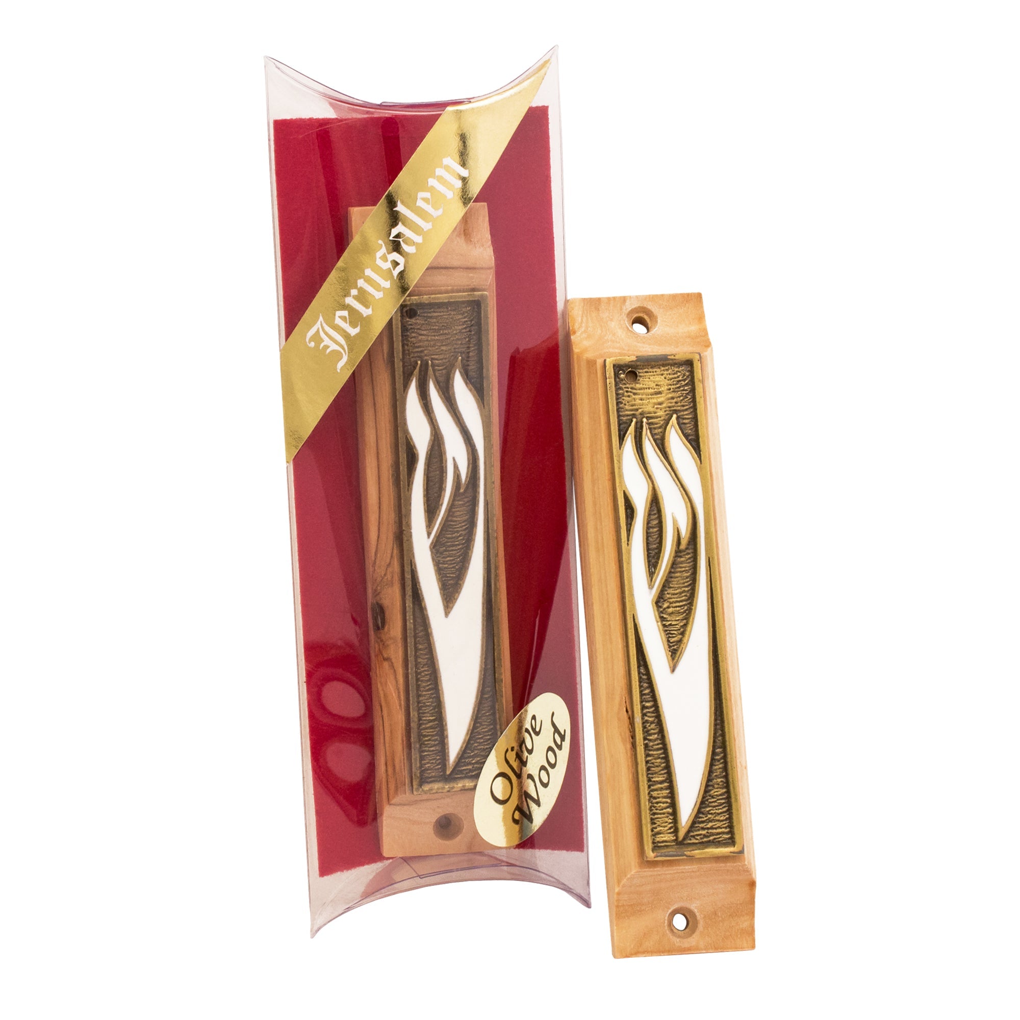 Olive Wood Mezuzah with Bronze Enamel – Shema Israel Door Mezuzah (4") - SeasideSPA