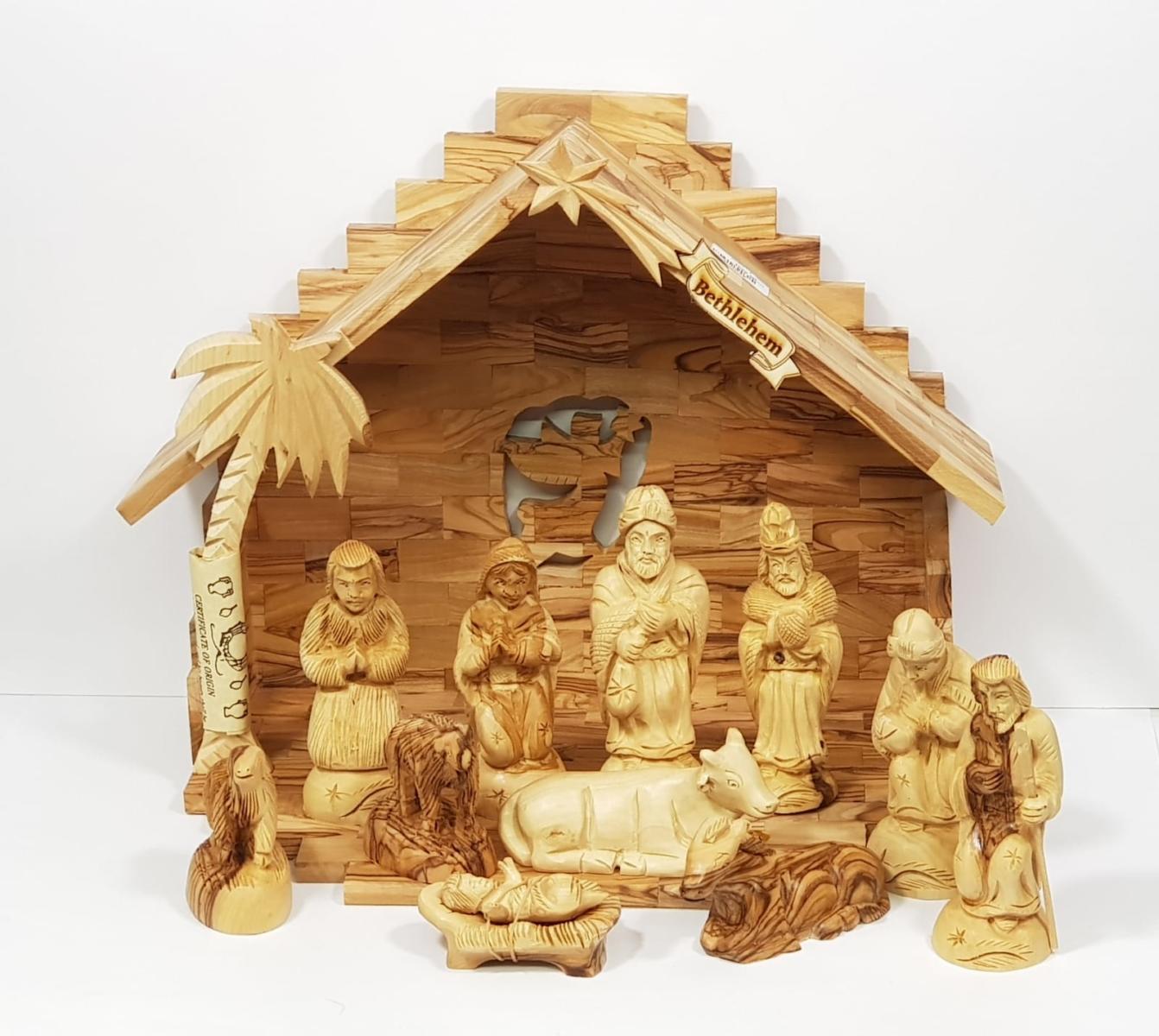 Olive Wood Nativity Set with 11 Figures – Handmade Holy Land Nativity - SeasideSPA