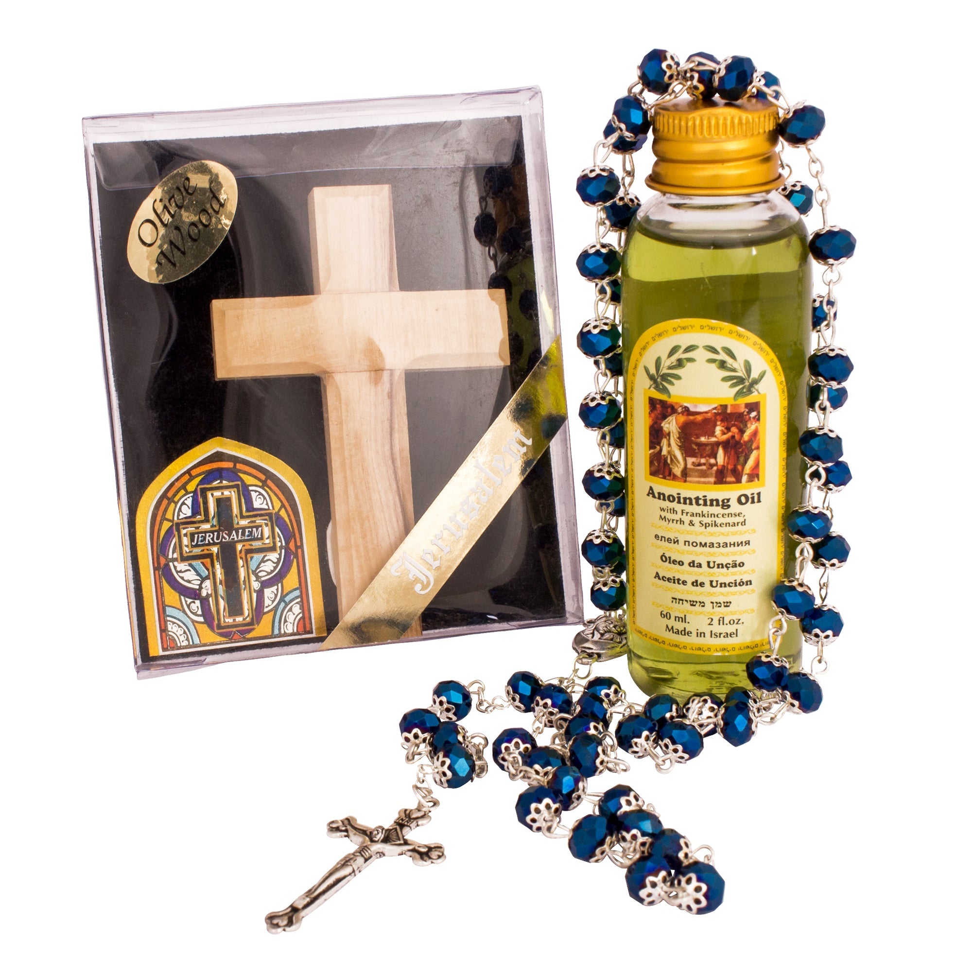 Peace of God Gift Set – Rosary, Olive Wood Cross & Anointing Oil - SeasideSPA