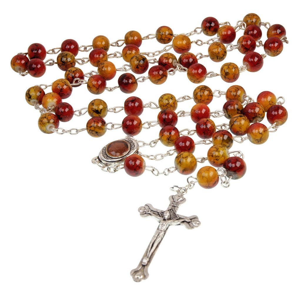 Multicolor Stone Catholic Rosary Beads with Crucifix - SeasideSPA