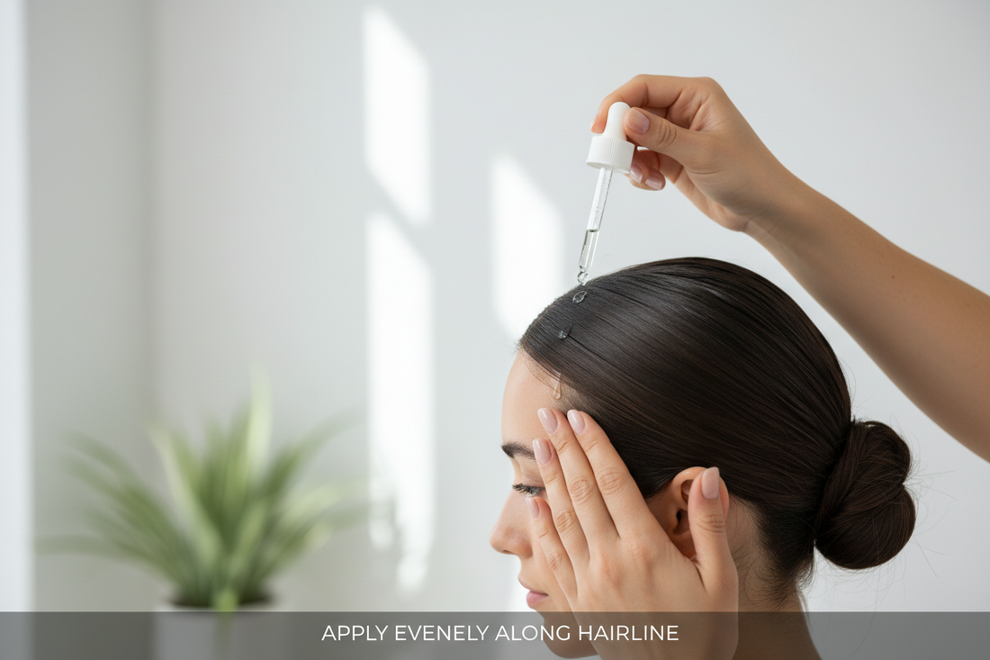 Apply evenly to dry or damp scalp along the hairline